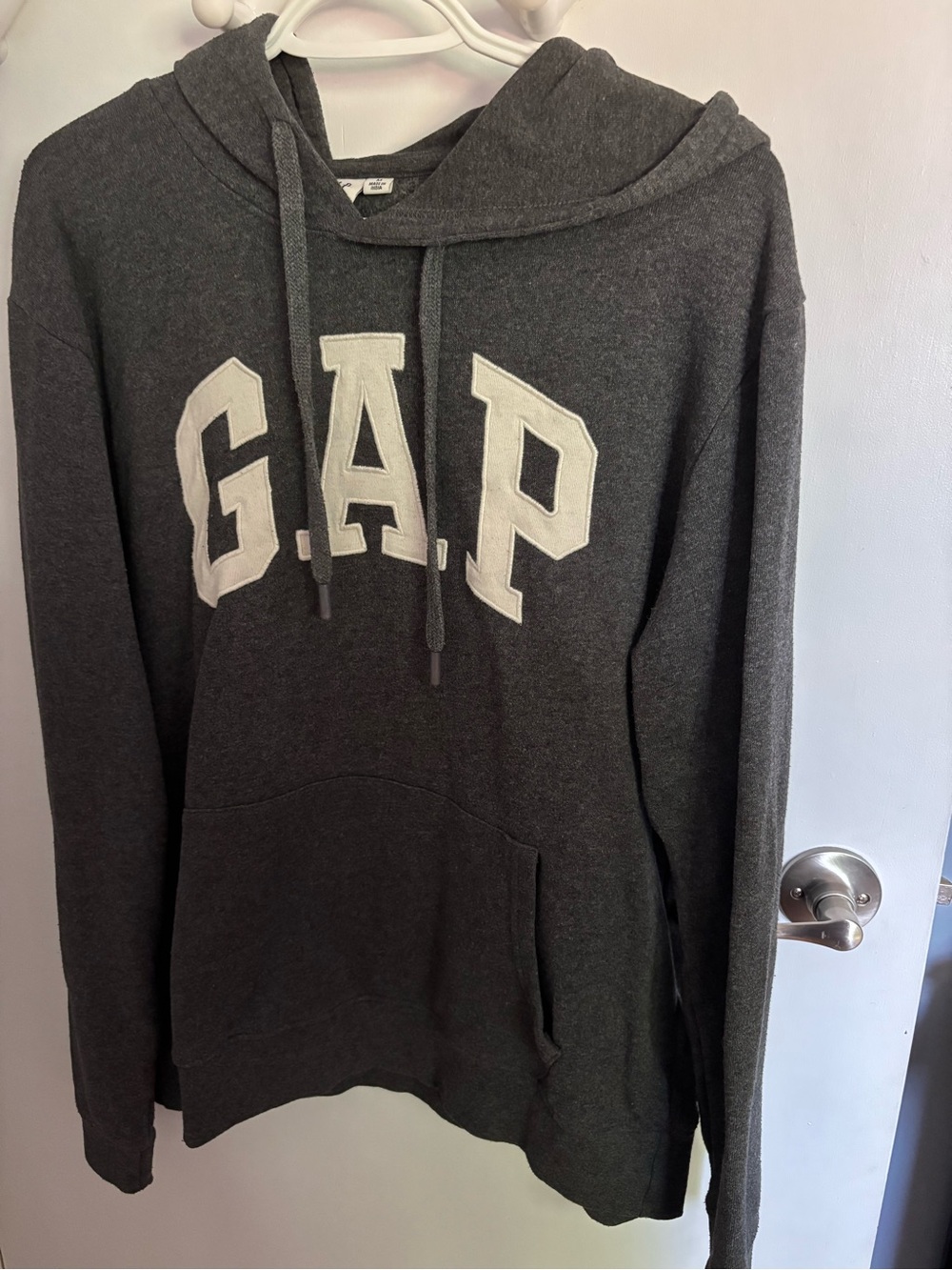 GAP Men's Charcoal Gray Pullover Hoodie with White Logo